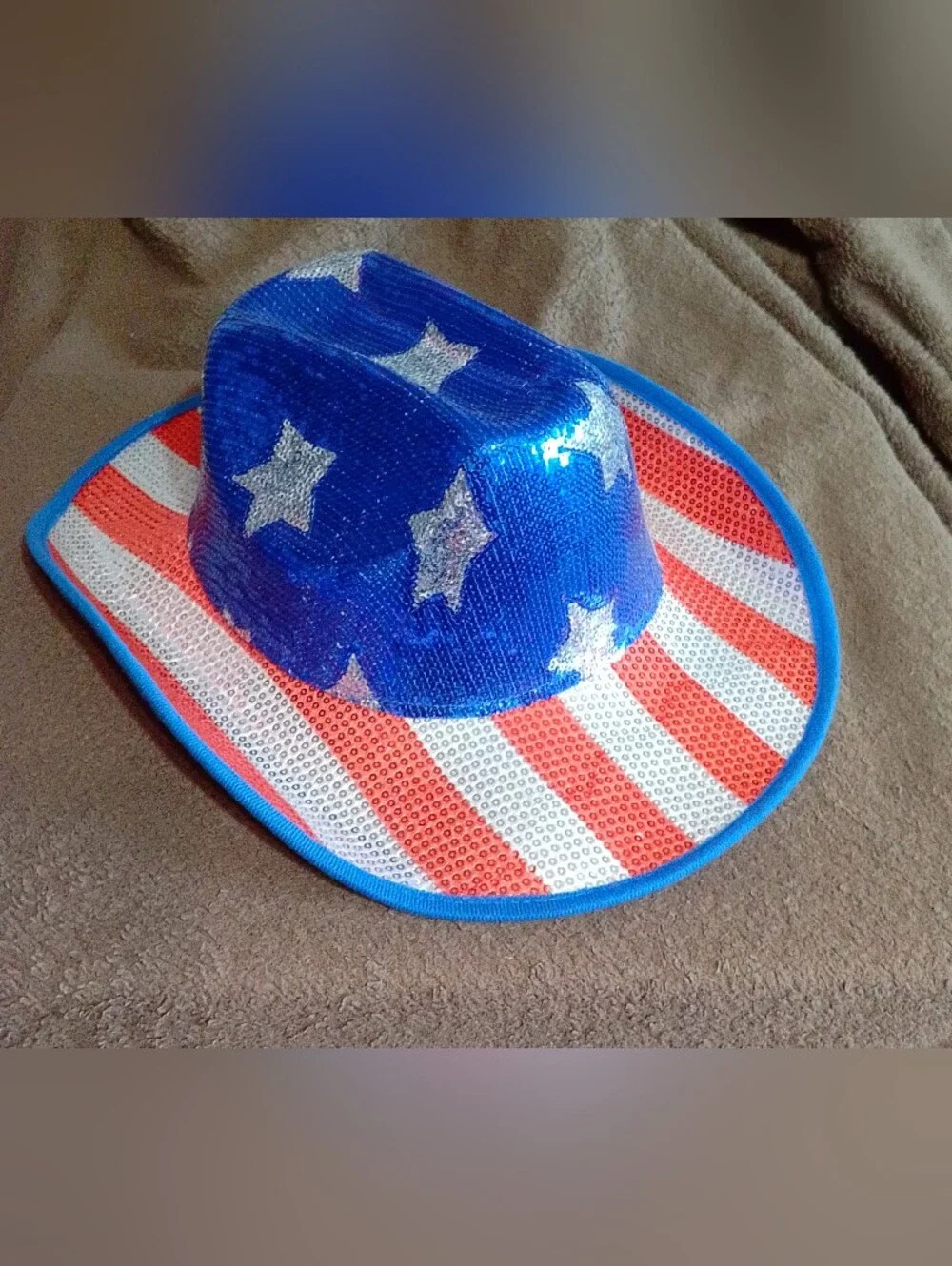 Sequin Star & Stripe Cowboy Hat - Patriotic Blue, Red & White